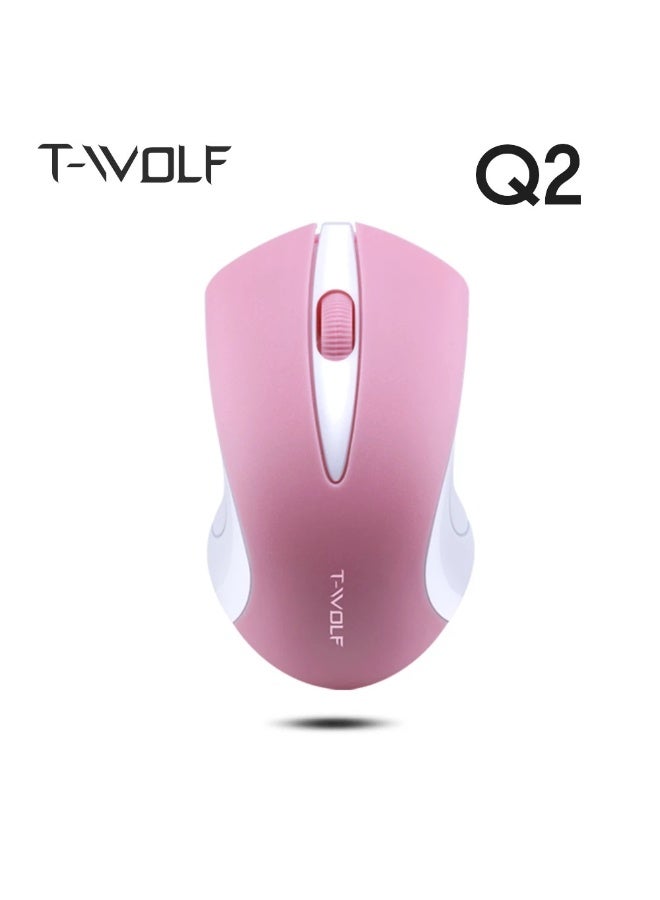 T-Wolf Q2 Optical Wireless Mouse Portable Ergonomic Mice USB Receiver Optical Office Mouse 3 Button 1200 DPI for PC/Laptop  (Pink) - Image 1